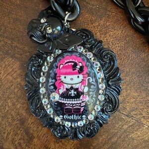 Gothic Pendant Necklace with Pink and Black Design